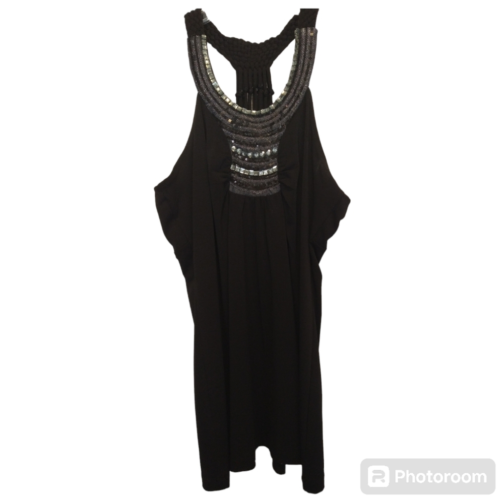 Six Degrees of Separation elegant halter style embellished dressy black tunic XL